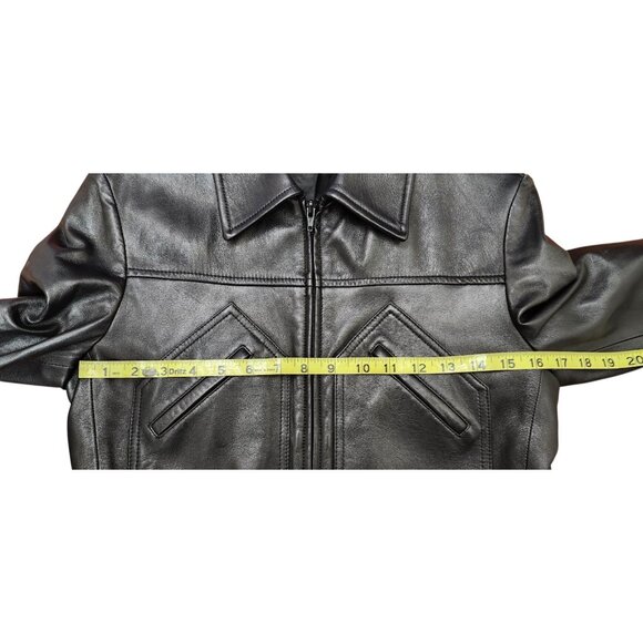 SISLEY Women’s Black Leather Moto Jacket Zip Front Diagonal Pockets Classic 44 - Picture 9 of 11